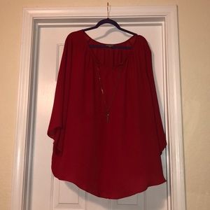 Avenue Red Blouse with Gold Necklace